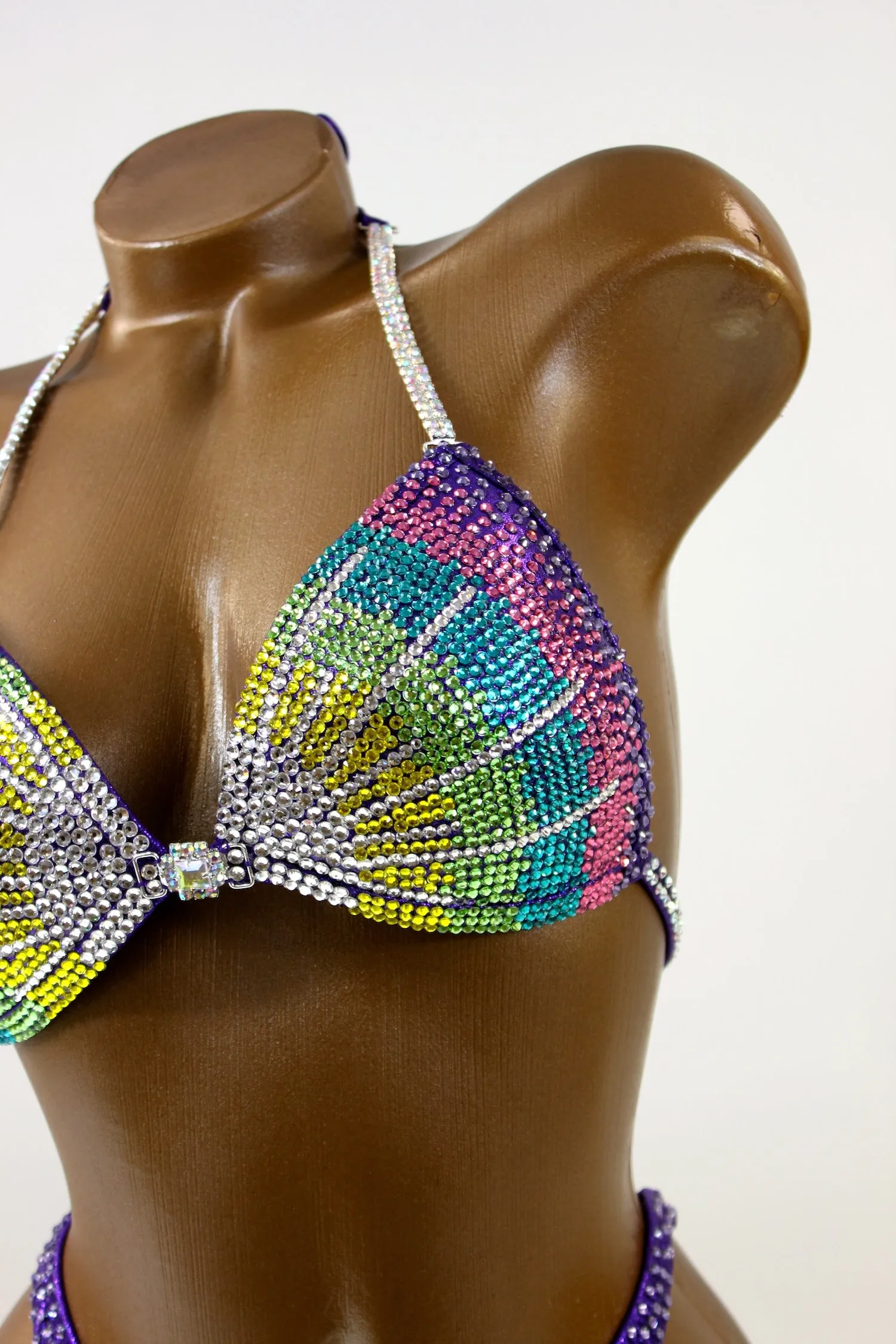 Colorful Ombre Crystallized Figure Competition Suit