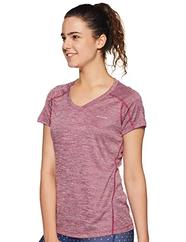 Columbia Women's Plain Regular fit T-Shirt (AL6914_Bright Lavender Stripe M)