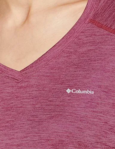 Columbia Women's Plain Regular fit T-Shirt (AL6914_Bright Lavender Stripe M)