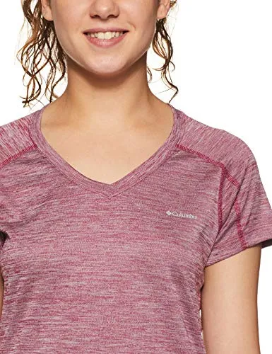 Columbia Women's Plain Regular fit T-Shirt (AL6914_Bright Lavender Stripe M)