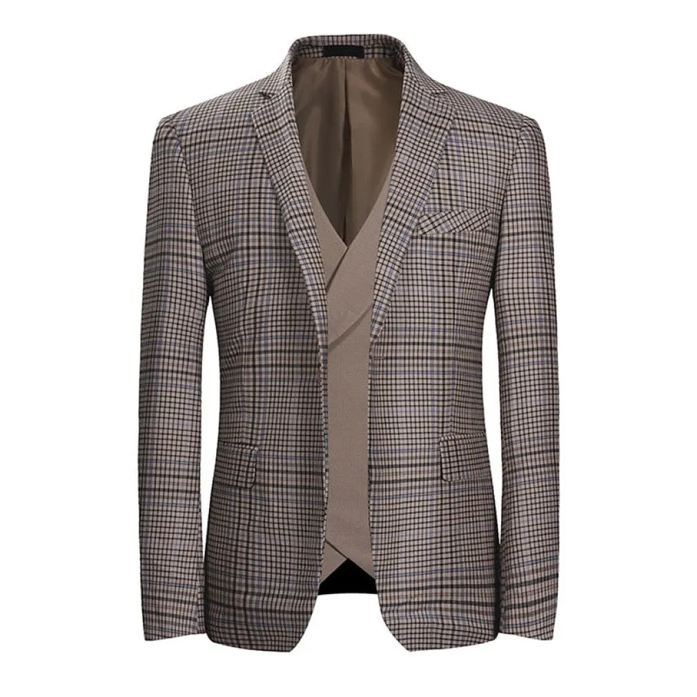 ContiNent 33 3Pieces Men's Suits Business Plaid Check Casual Suits 3 Piece High Quality Jacket Vest Pant For Wedding ,Party