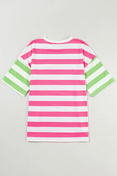 Contrast Striped Round Neck Half Sleeve T-Shirt
