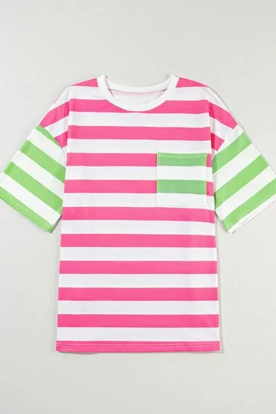 Contrast Striped Round Neck Half Sleeve T-Shirt