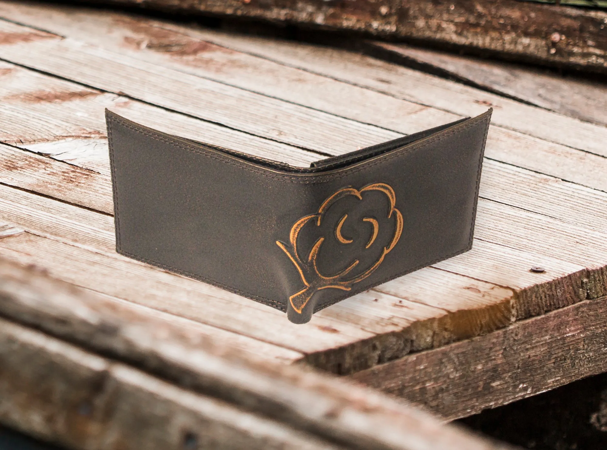 Cotton Boll Burnished Leather Bifold Wallet