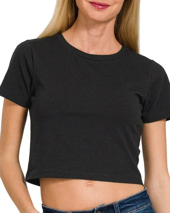 Cotton Short Sleeve Round Neck Crop Top