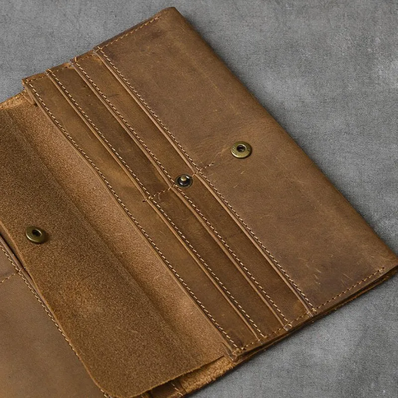 Crazy Horse Leather Men Long Wallet Bifold Wallet Card Holder Long Clutch ESS1182