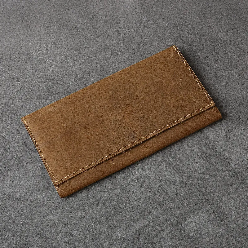 Crazy Horse Leather Men Long Wallet Bifold Wallet Card Holder Long Clutch ESS1182