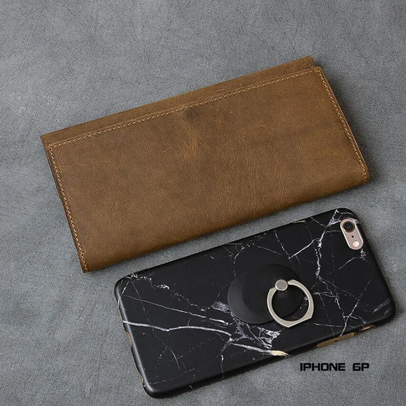 Crazy Horse Leather Men Long Wallet Bifold Wallet Card Holder Long Clutch ESS1182