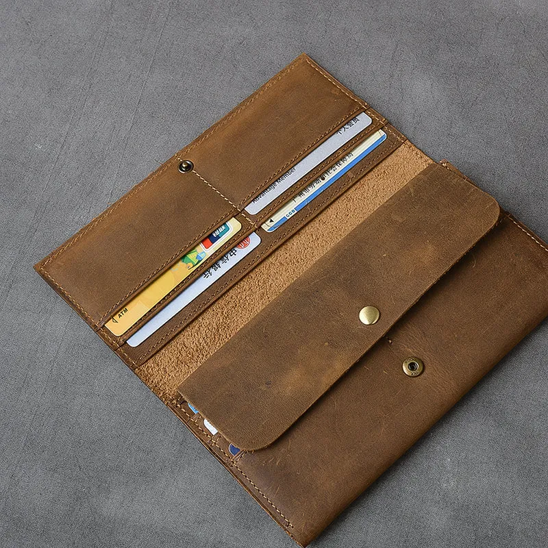 Crazy Horse Leather Men Long Wallet Bifold Wallet Card Holder Long Clutch ESS1182