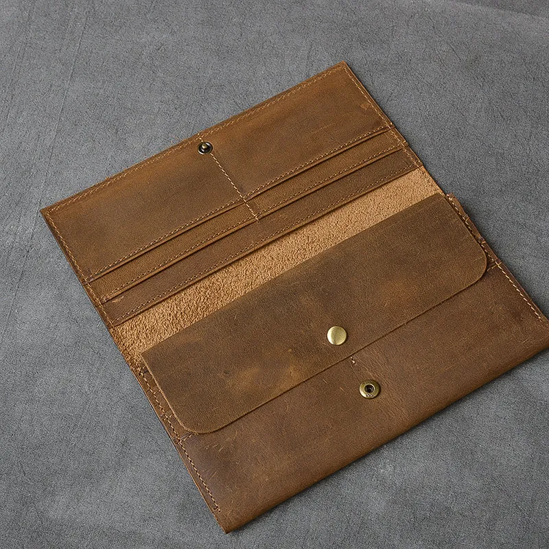 Crazy Horse Leather Men Long Wallet Bifold Wallet Card Holder Long Clutch ESS1182