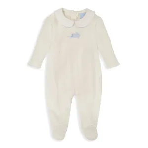 Crochet Collared Pima Footie -- Ivory w/ Sky Blue Bunny