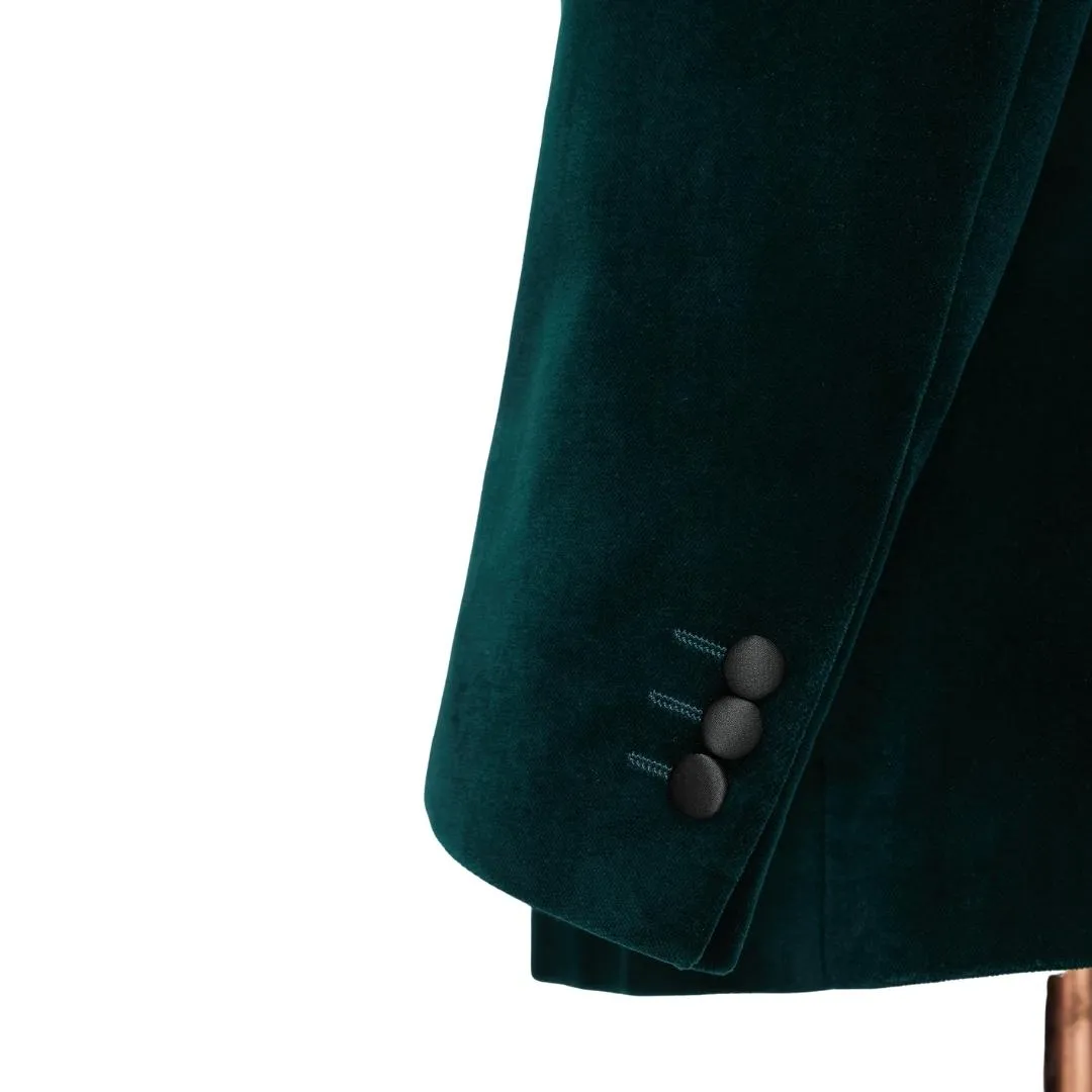 Dark Green Shawl Lapel Double Breasted Velvet Wedding Suit