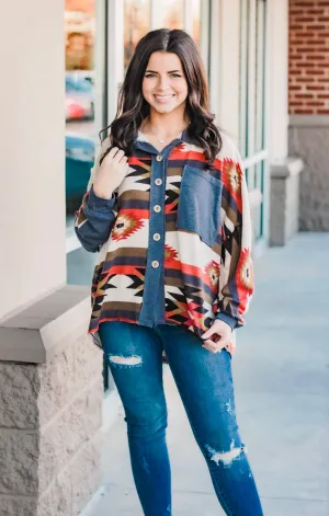 Day Trip Button Down Aztec Top