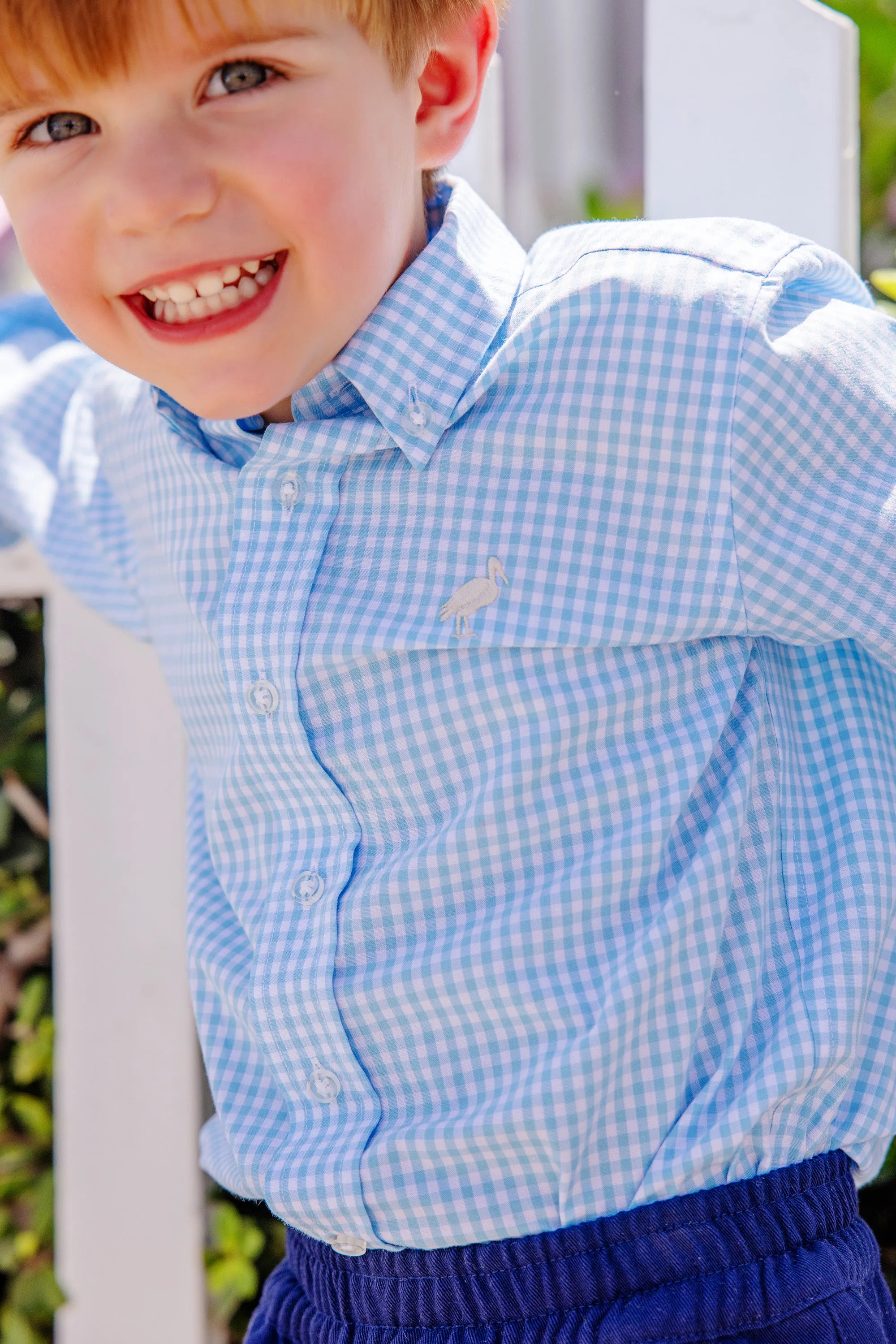 Dean's List Dress Shirt - Brookline Blue Mini Gingham with Keeneland Khaki Stork