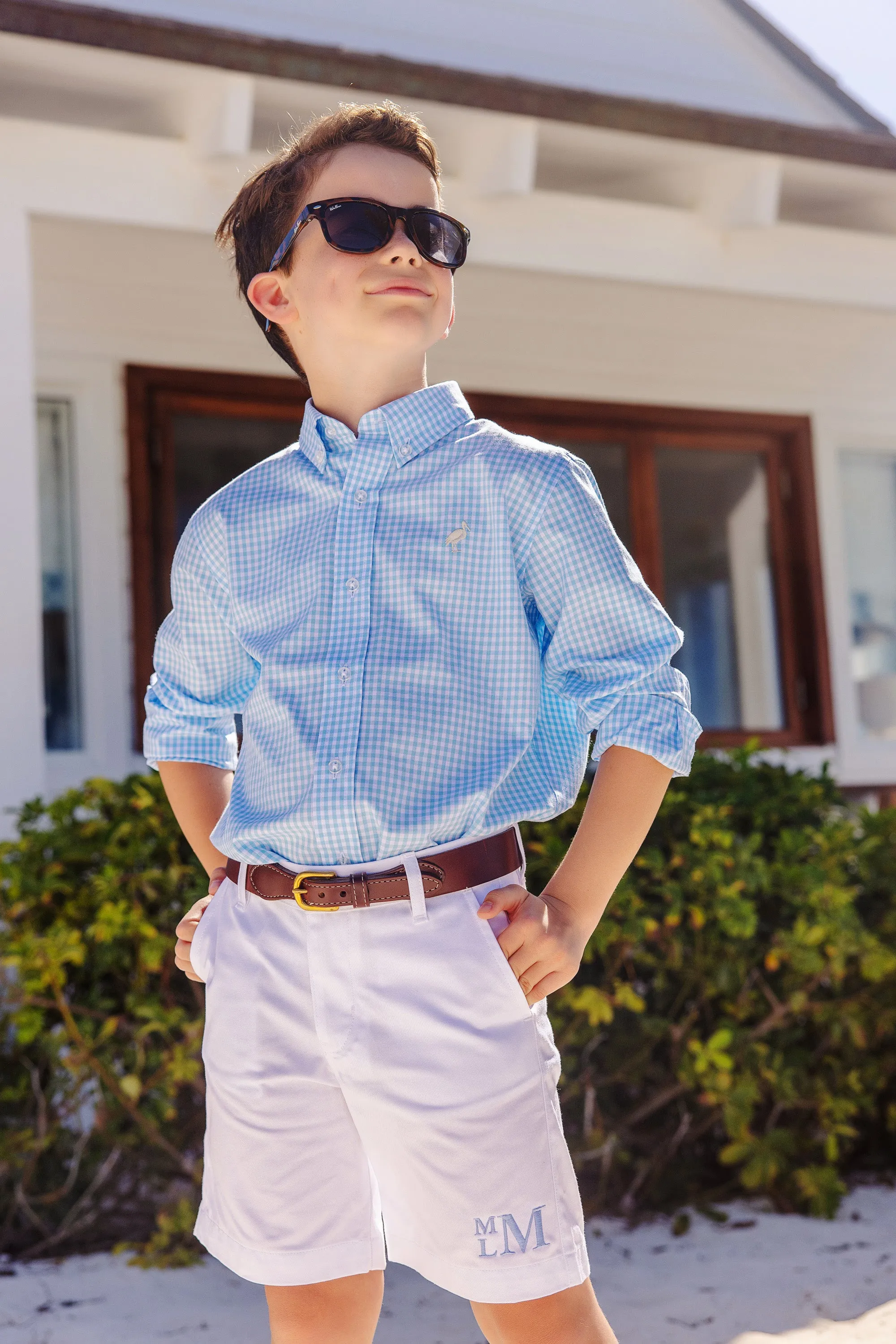Dean's List Dress Shirt - Brookline Blue Mini Gingham with Keeneland Khaki Stork