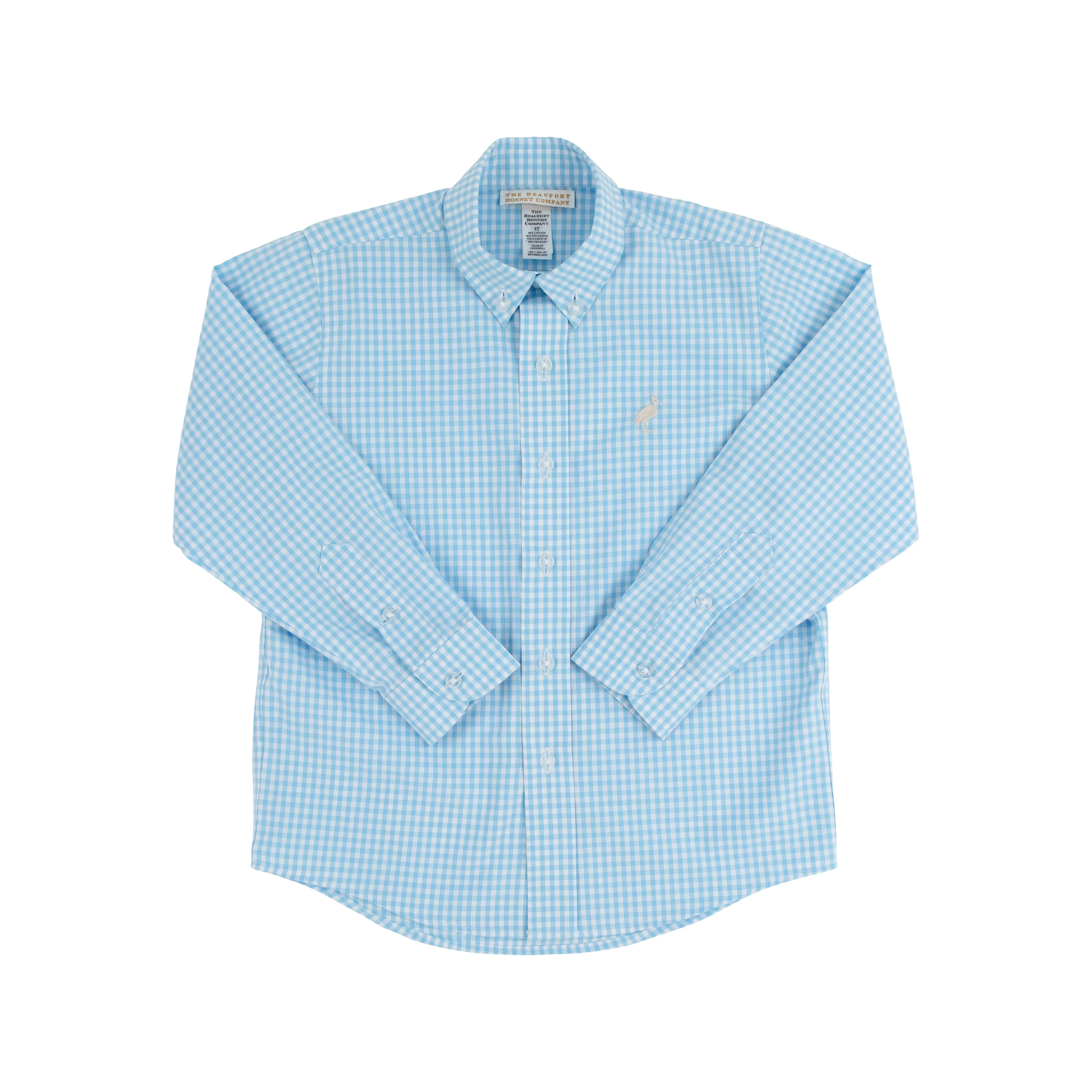 Dean's List Dress Shirt - Brookline Blue Mini Gingham with Keeneland Khaki Stork