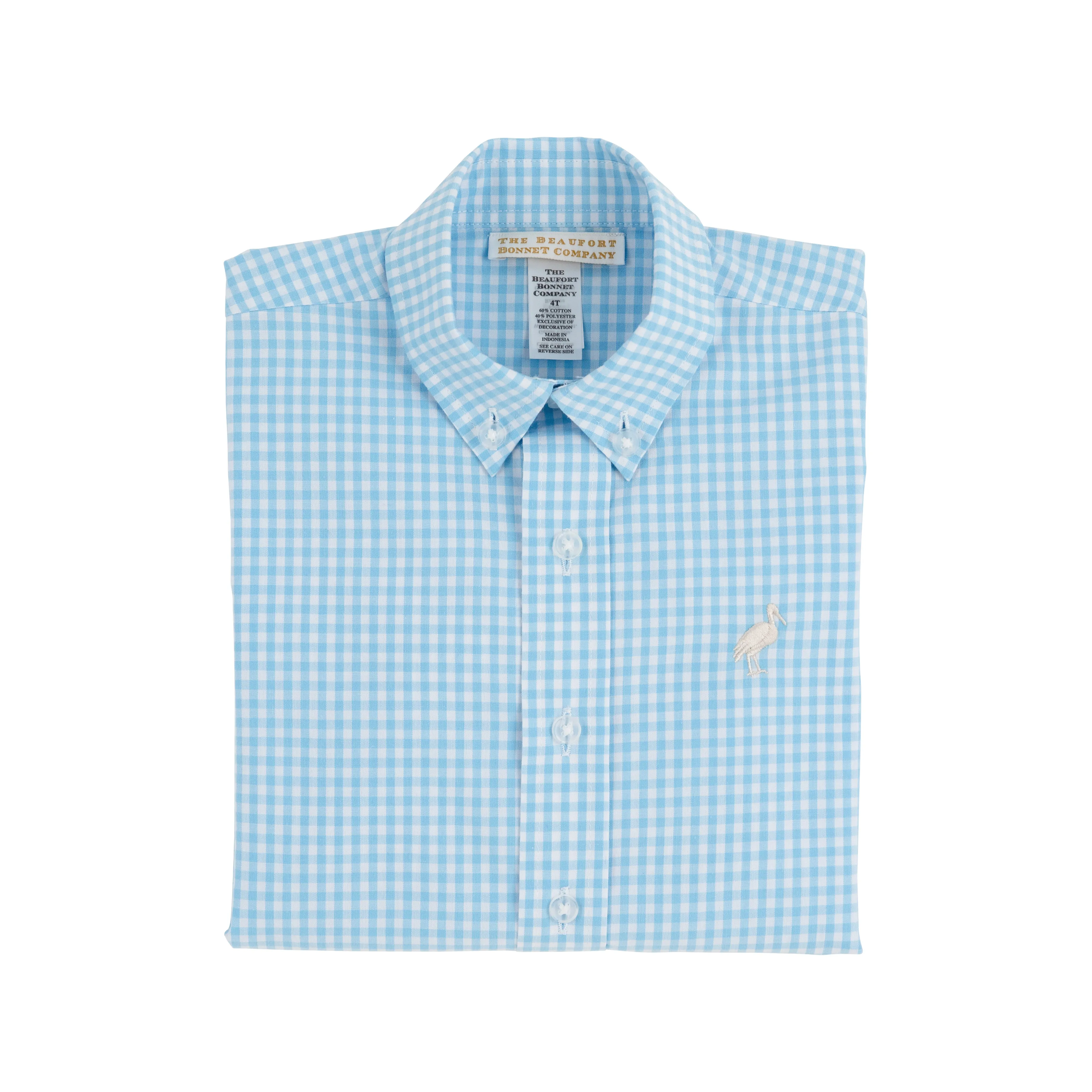 Dean's List Dress Shirt - Brookline Blue Mini Gingham with Keeneland Khaki Stork