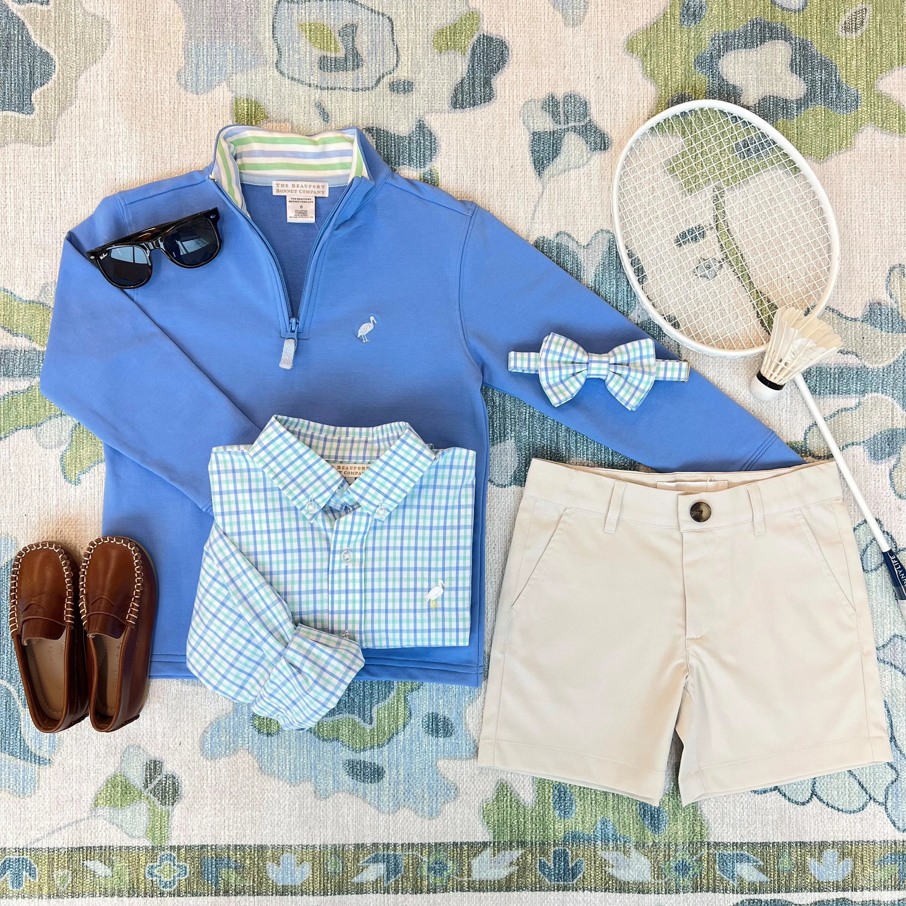 Dean's List Dress Shirt - Sunrise Blvd. Blue & Turks Teal Chandler Check with Multicolor Stork
