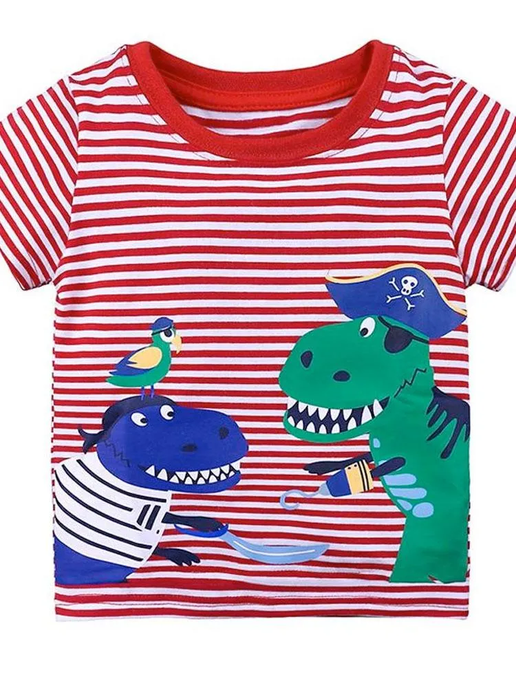 Dino Hook Short Sleeve T-shirt - Red and White Striped