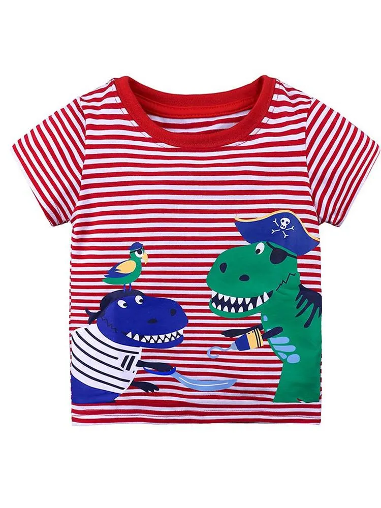 Dino Hook Short Sleeve T-shirt - Red and White Striped