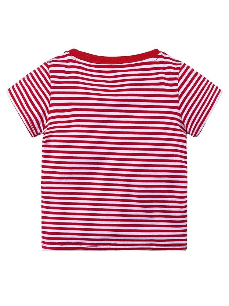 Dino Hook Short Sleeve T-shirt - Red and White Striped