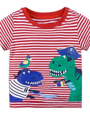 Dino Hook Short Sleeve T-shirt - Red and White Striped