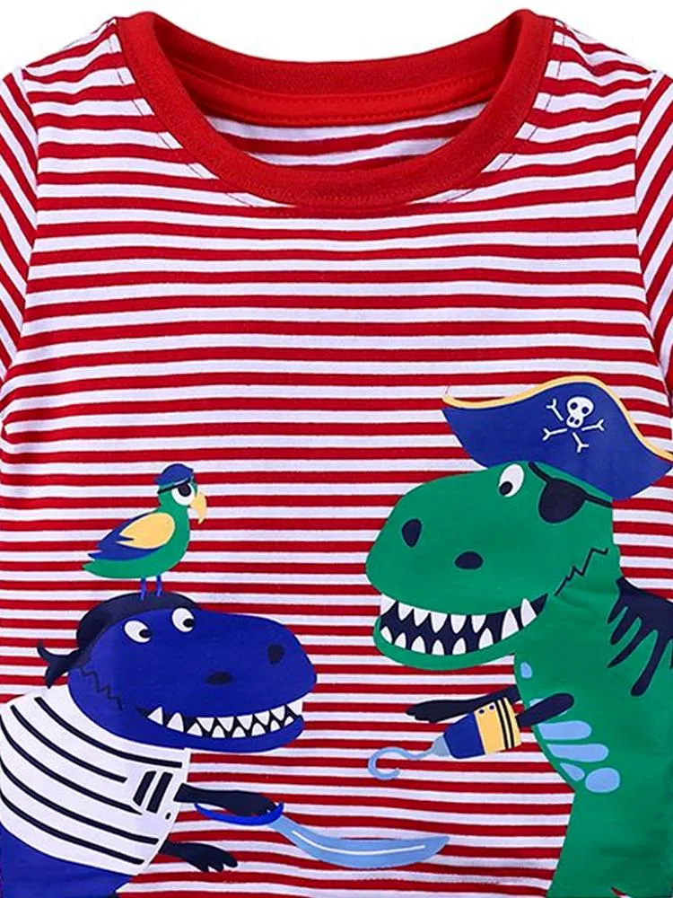 Dino Hook Short Sleeve T-shirt - Red and White Striped