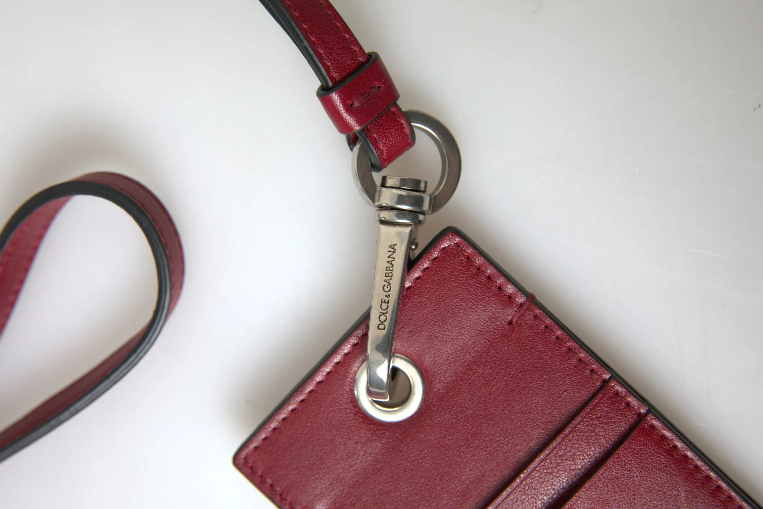 Dolce & Gabbana Elegant Red Leather Cardholder With Lanyard