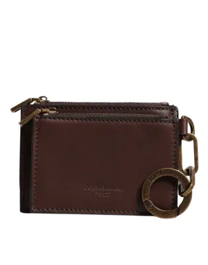 Dolce&Gabbana Women Brown Card Holder 100% Leather Logo Casual Coin Purse Wallet