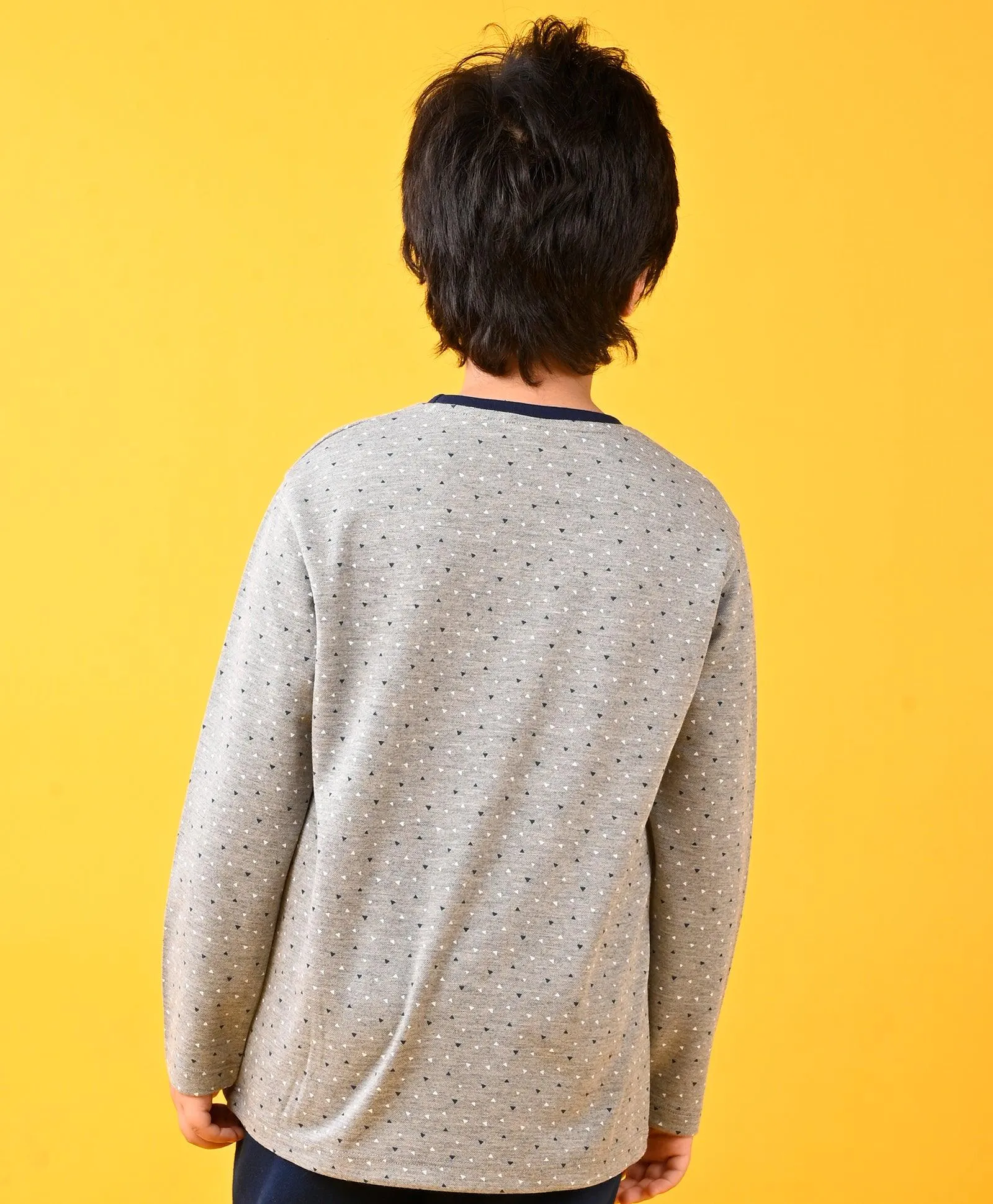 DOTTED GREY LONG SLEEVES T-SHIRT - GREY