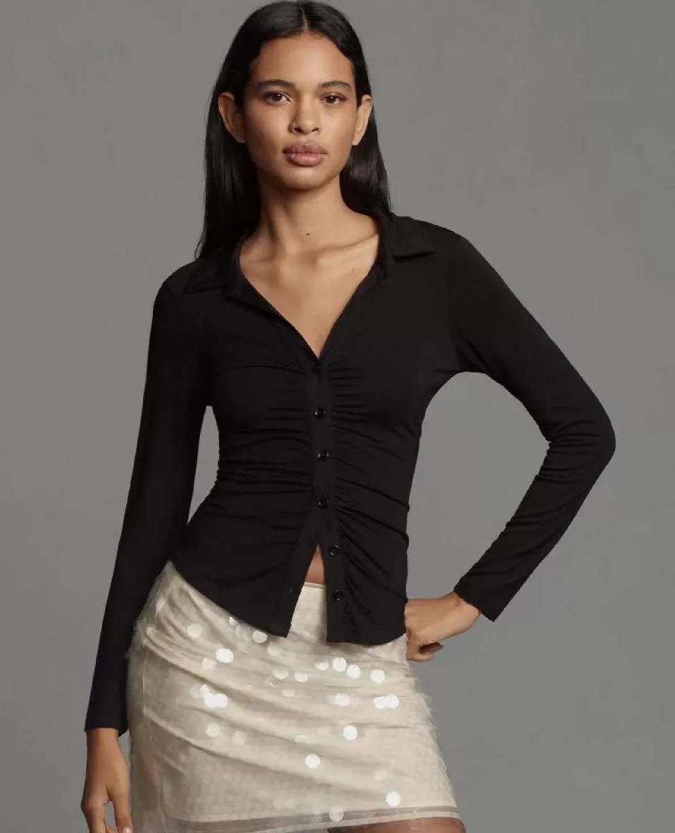 Dreamgirl Button-Up Top Black