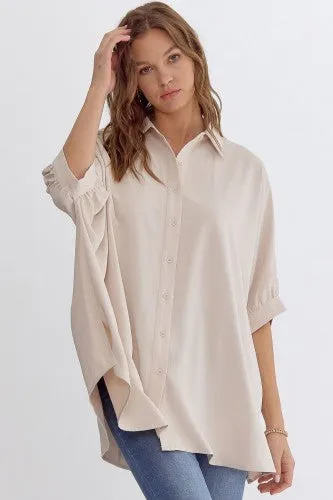 Ecru Collared Button Up Oversize Top