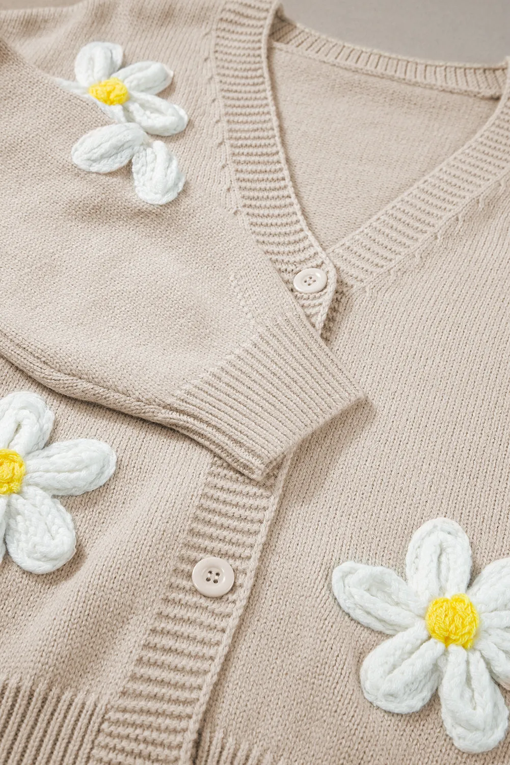 Elegant Flower Decor Button Front Cardigan