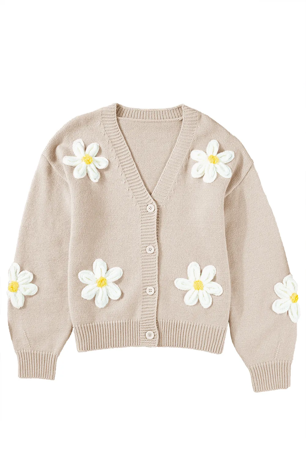 Elegant Flower Decor Button Front Cardigan