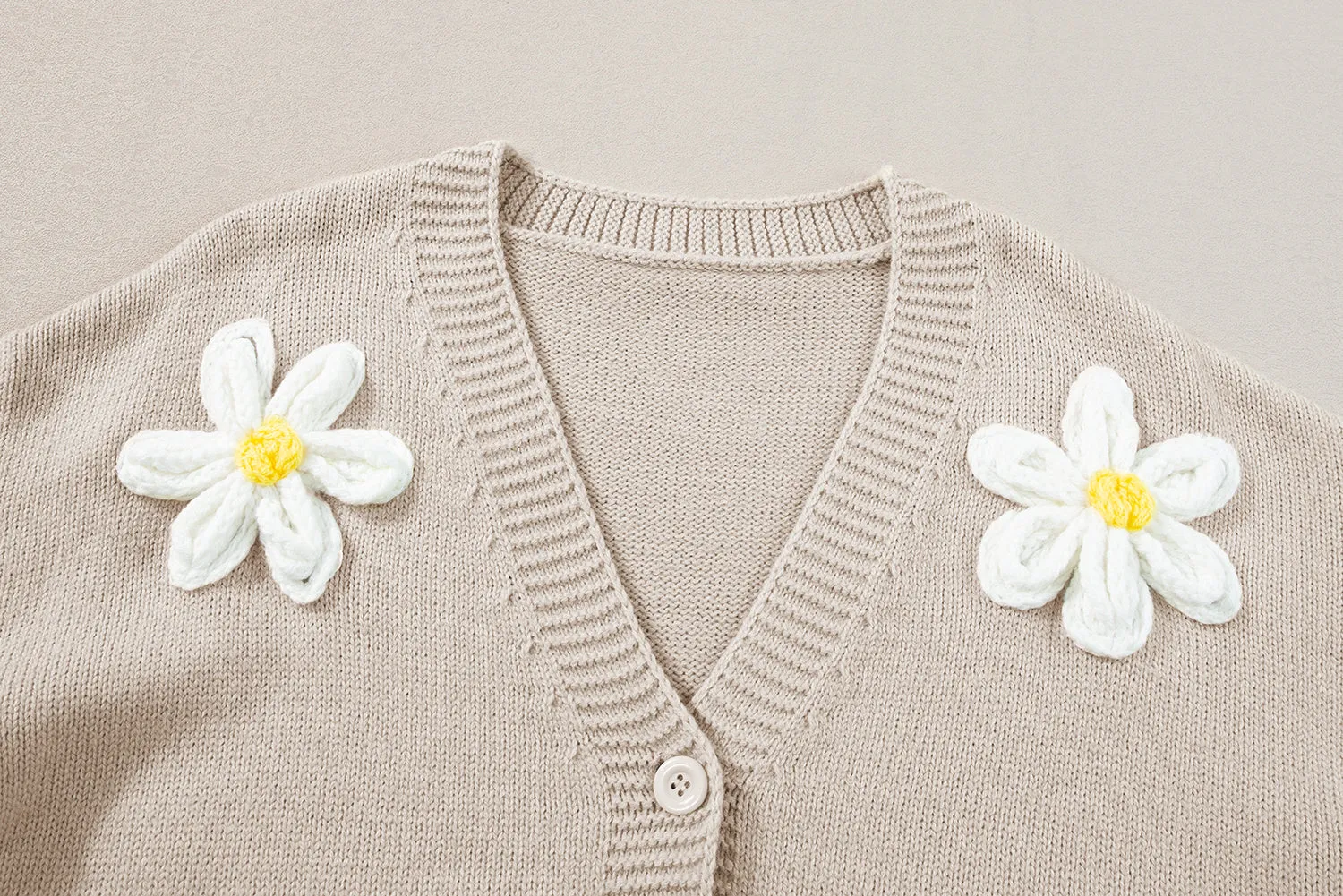 Elegant Flower Decor Button Front Cardigan