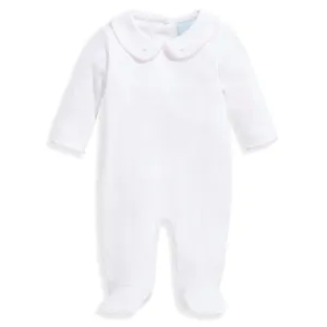 Embroidered Collared Pima Footie -- White with Pink Hearts
