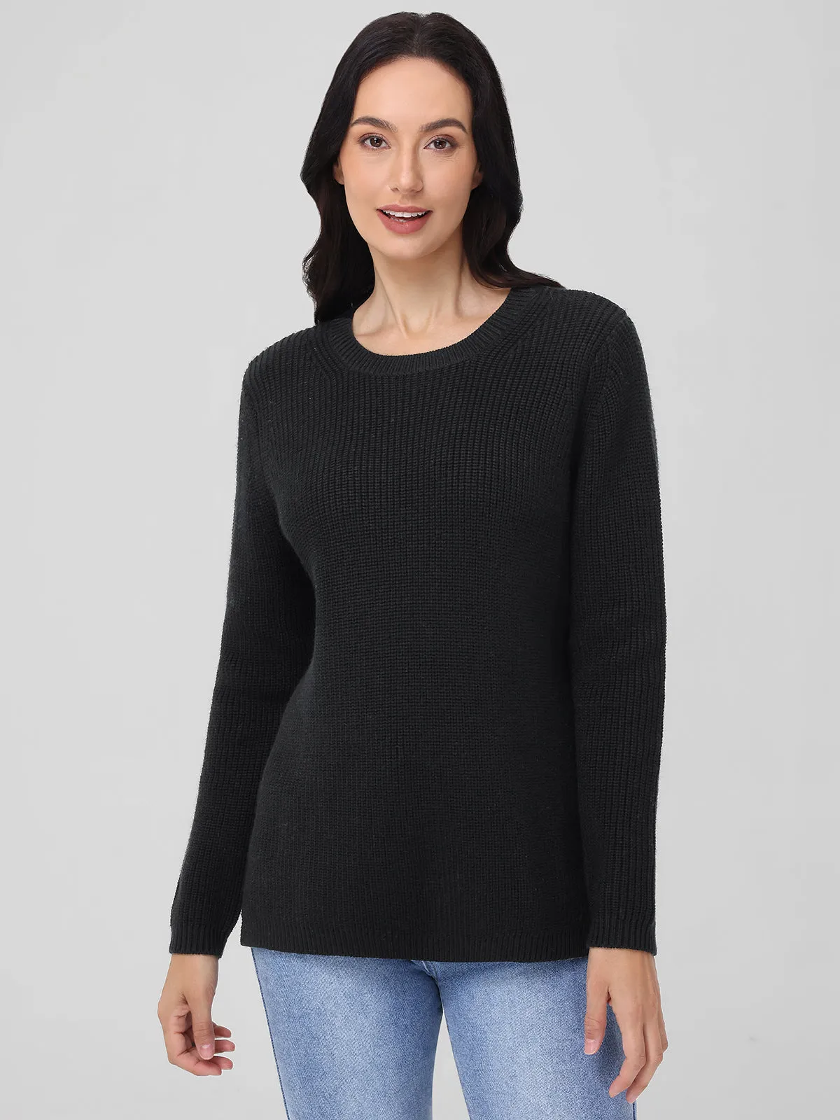Emma: Wool Crewneck Shaker Stitch Sweater