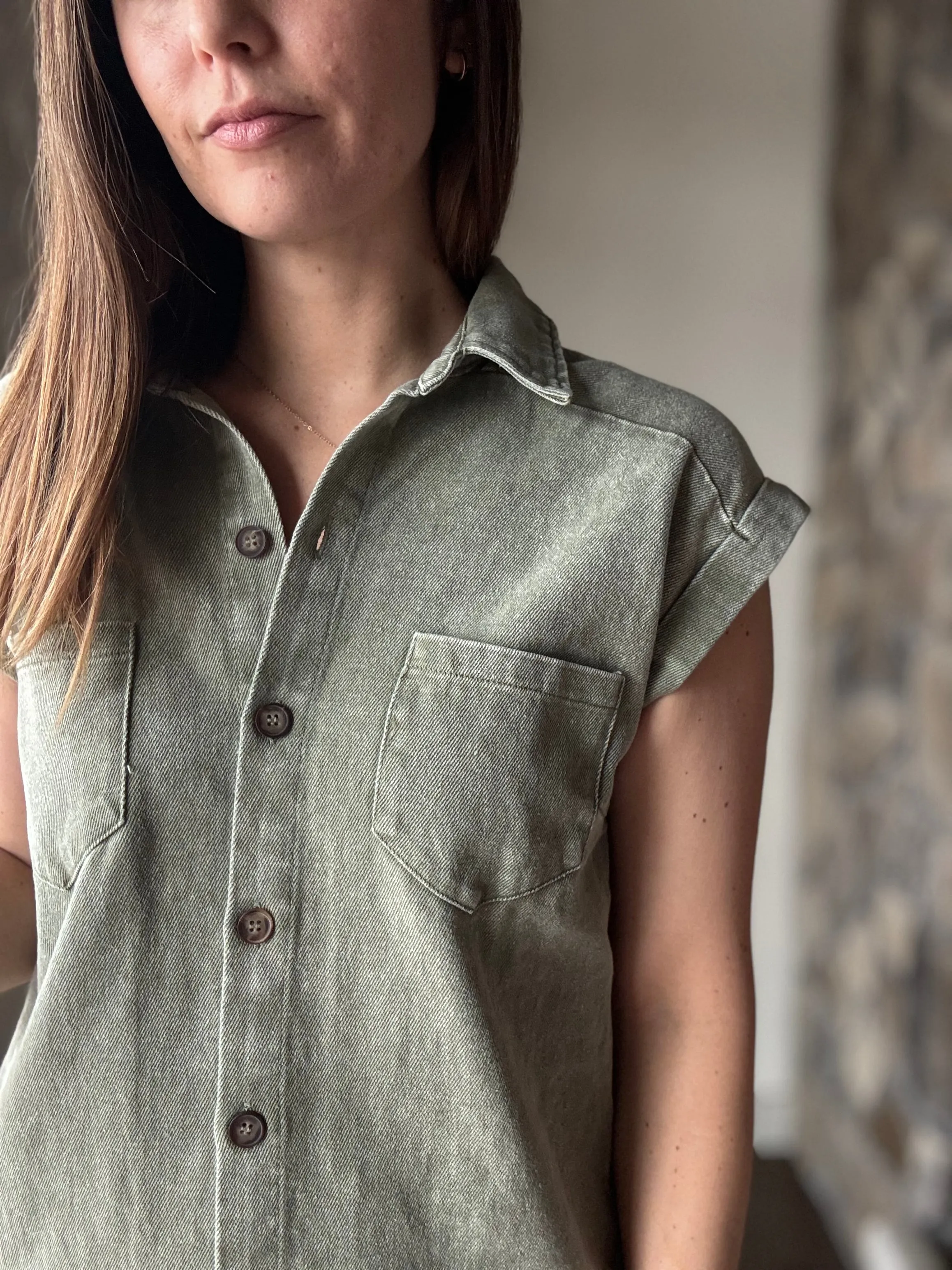 everyday olive twill button down dress