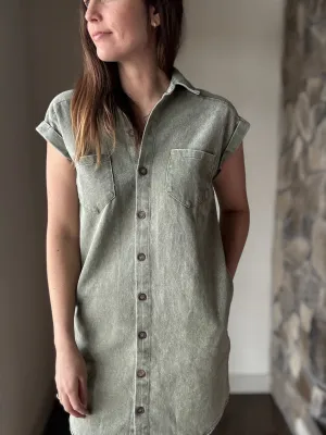 everyday olive twill button down dress
