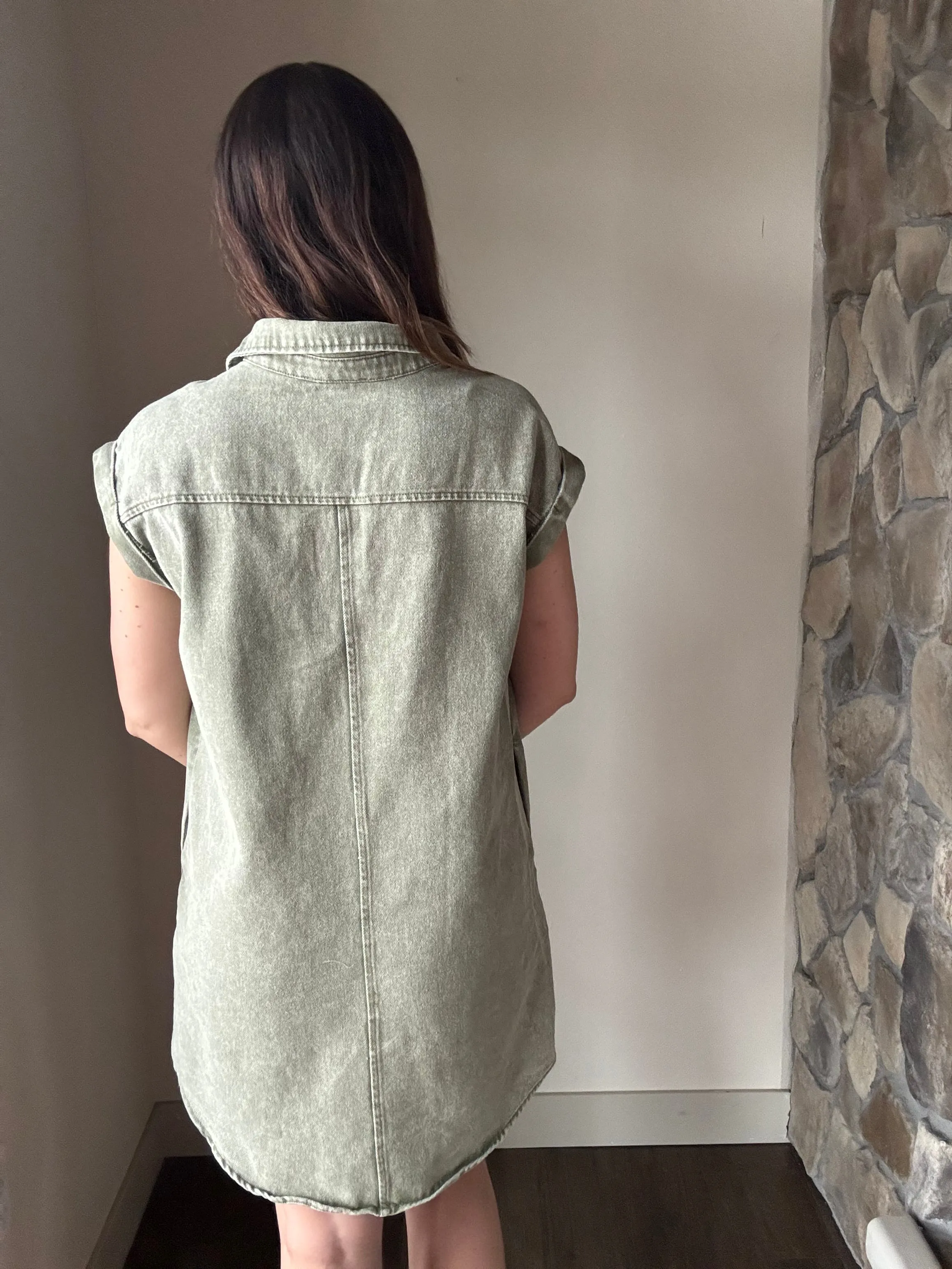 everyday olive twill button down dress
