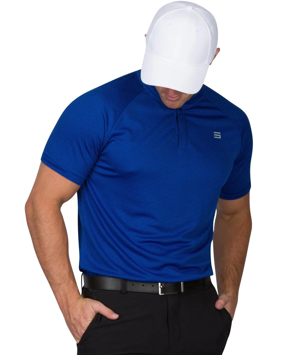 Extreme Deal - Men's Thin-Striped Collarless Golf Polos