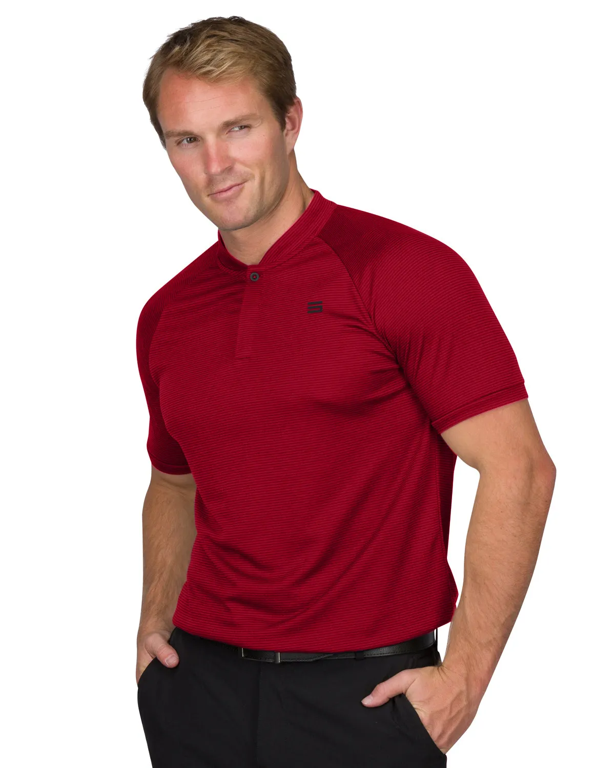 EXTREME DEAL - MEN'S THIN-STRIPED COLLARLESS GOLF POLOS