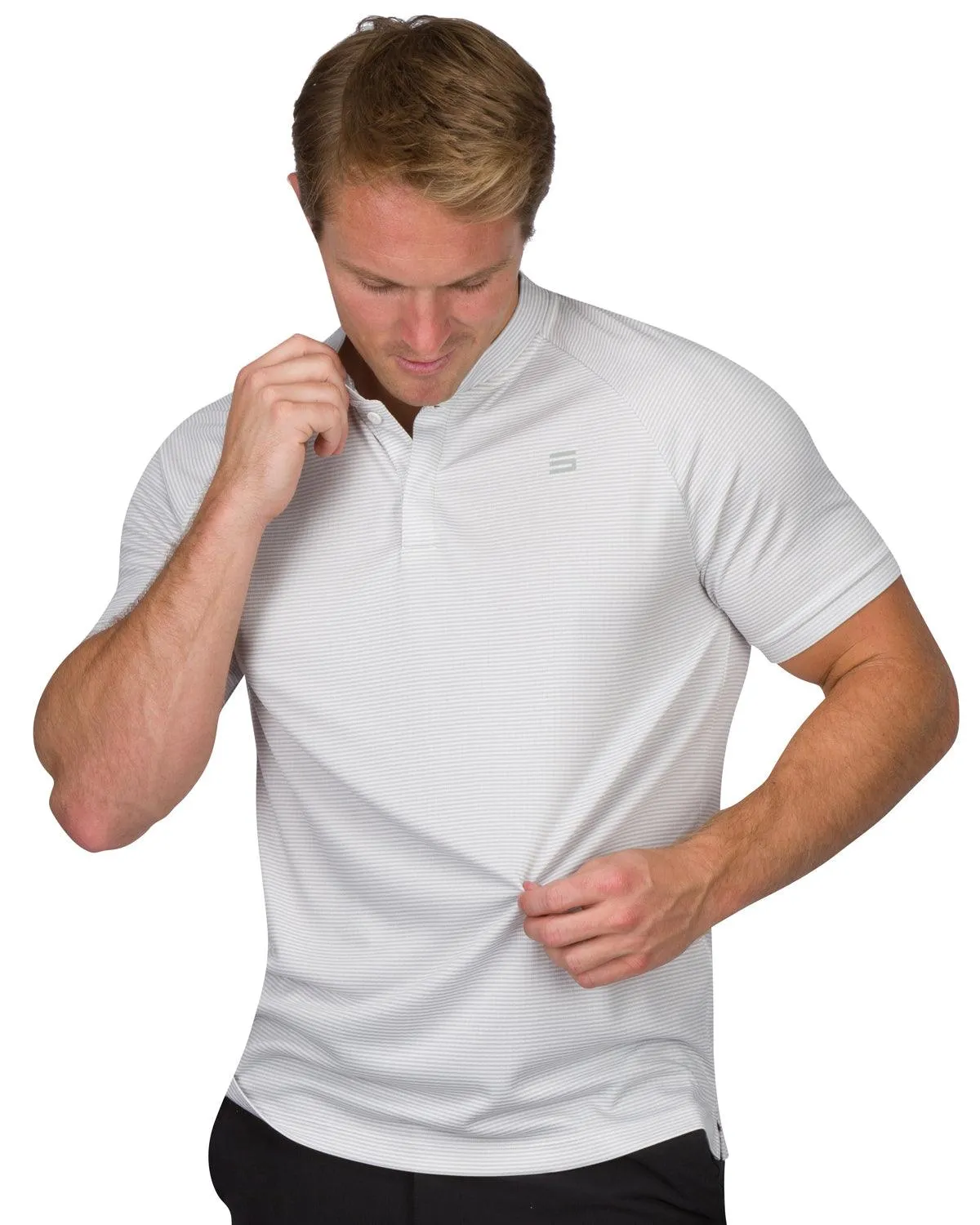 Extreme Deal - Men's Thin-Striped Collarless Golf Polos