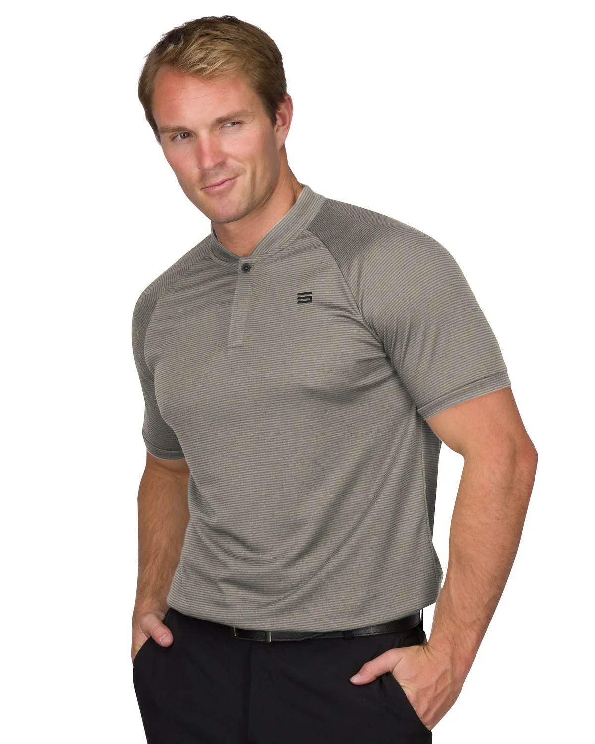 EXTREME DEAL - MEN'S THIN-STRIPED COLLARLESS GOLF POLOS