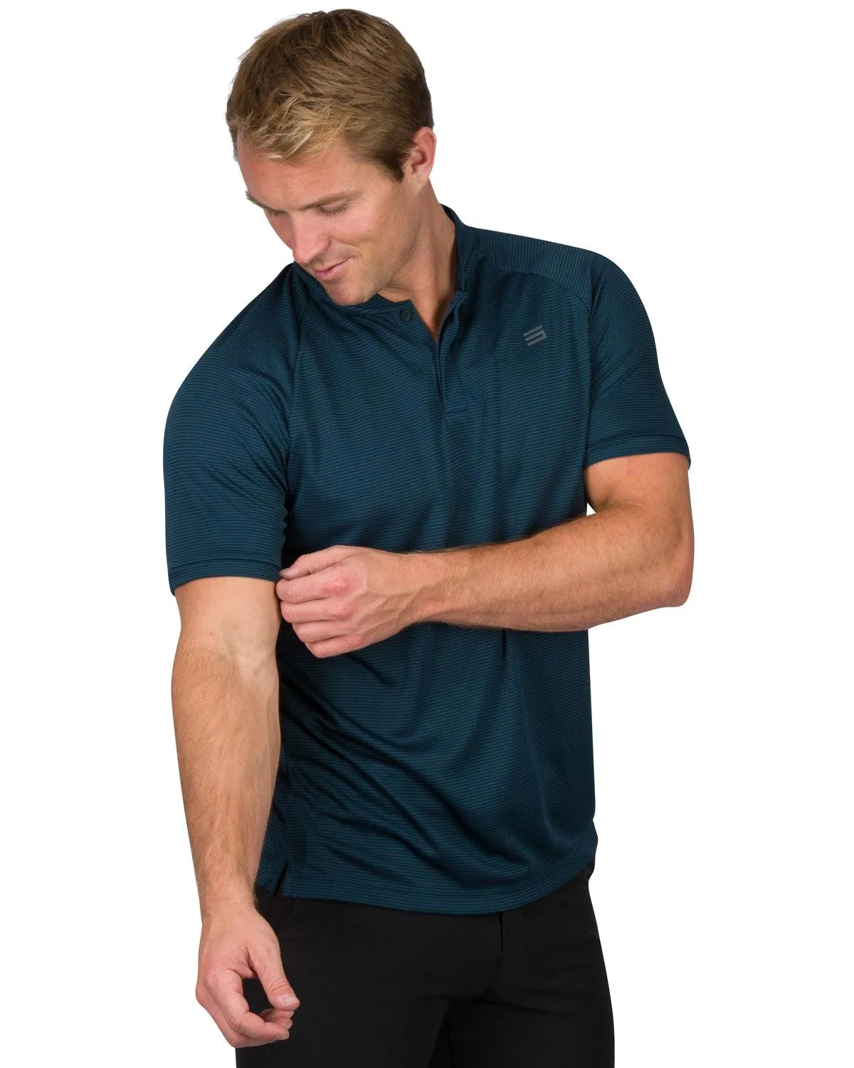Extreme Deal - Men's Thin-Striped Collarless Golf Polos