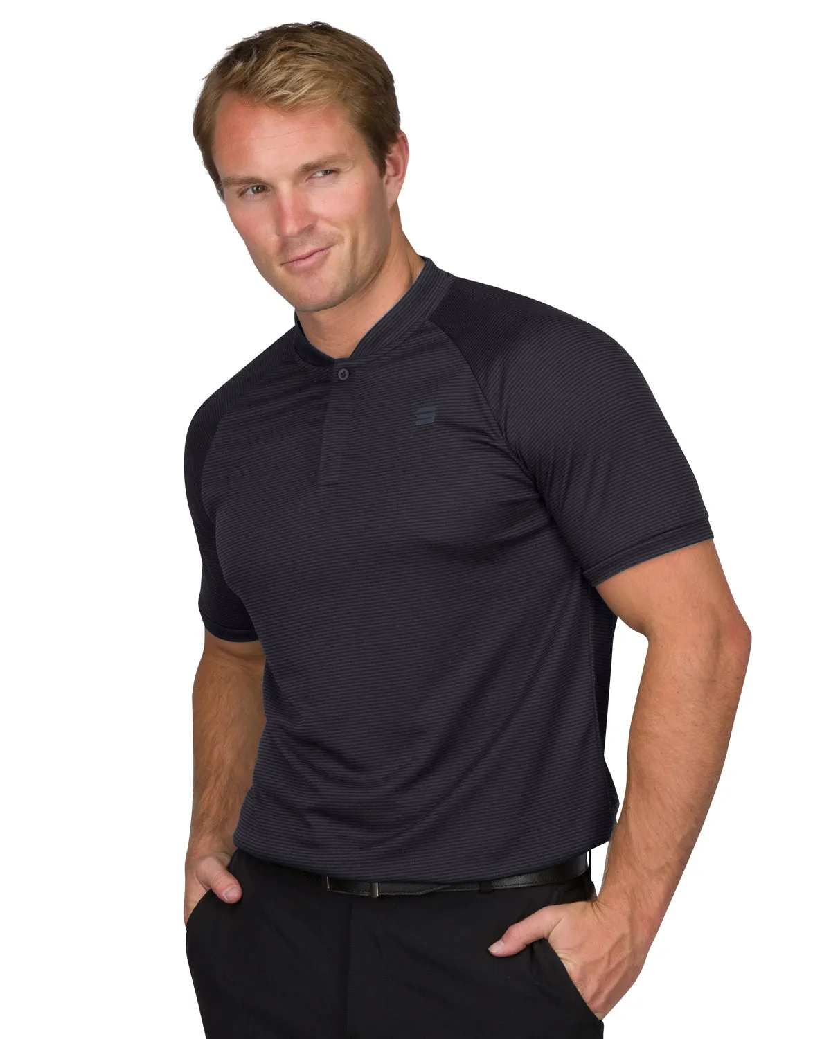 EXTREME DEAL - MEN'S THIN-STRIPED COLLARLESS GOLF POLOS