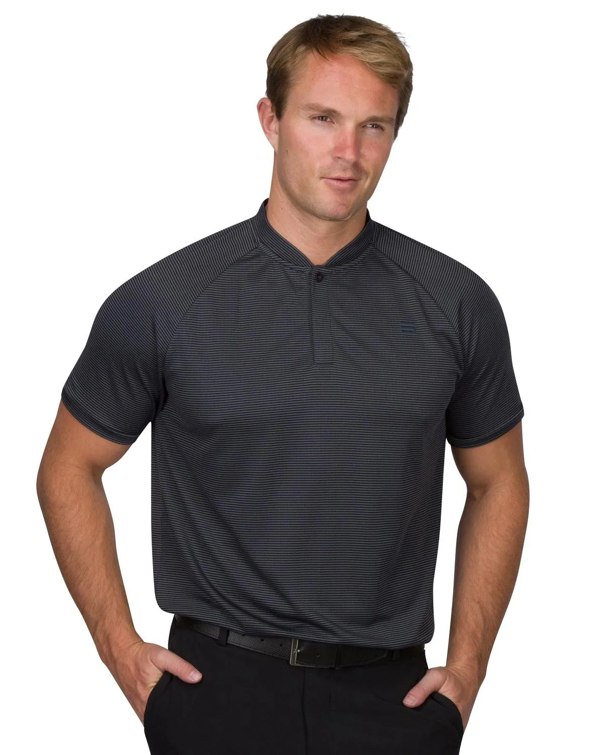 Extreme Deal - Men's Thin-Striped Collarless Golf Polos