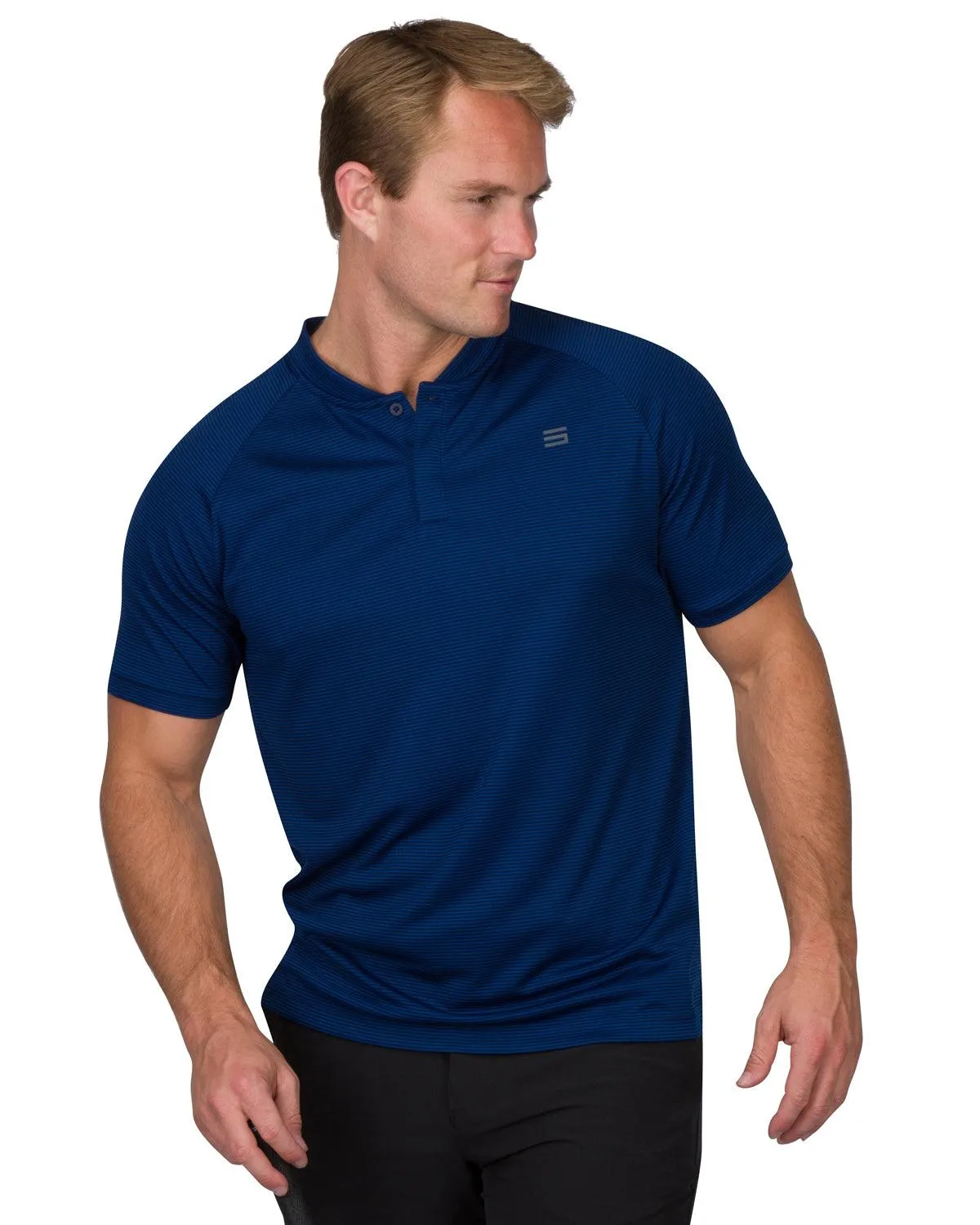 Extreme Deal - Men's Thin-Striped Collarless Golf Polos