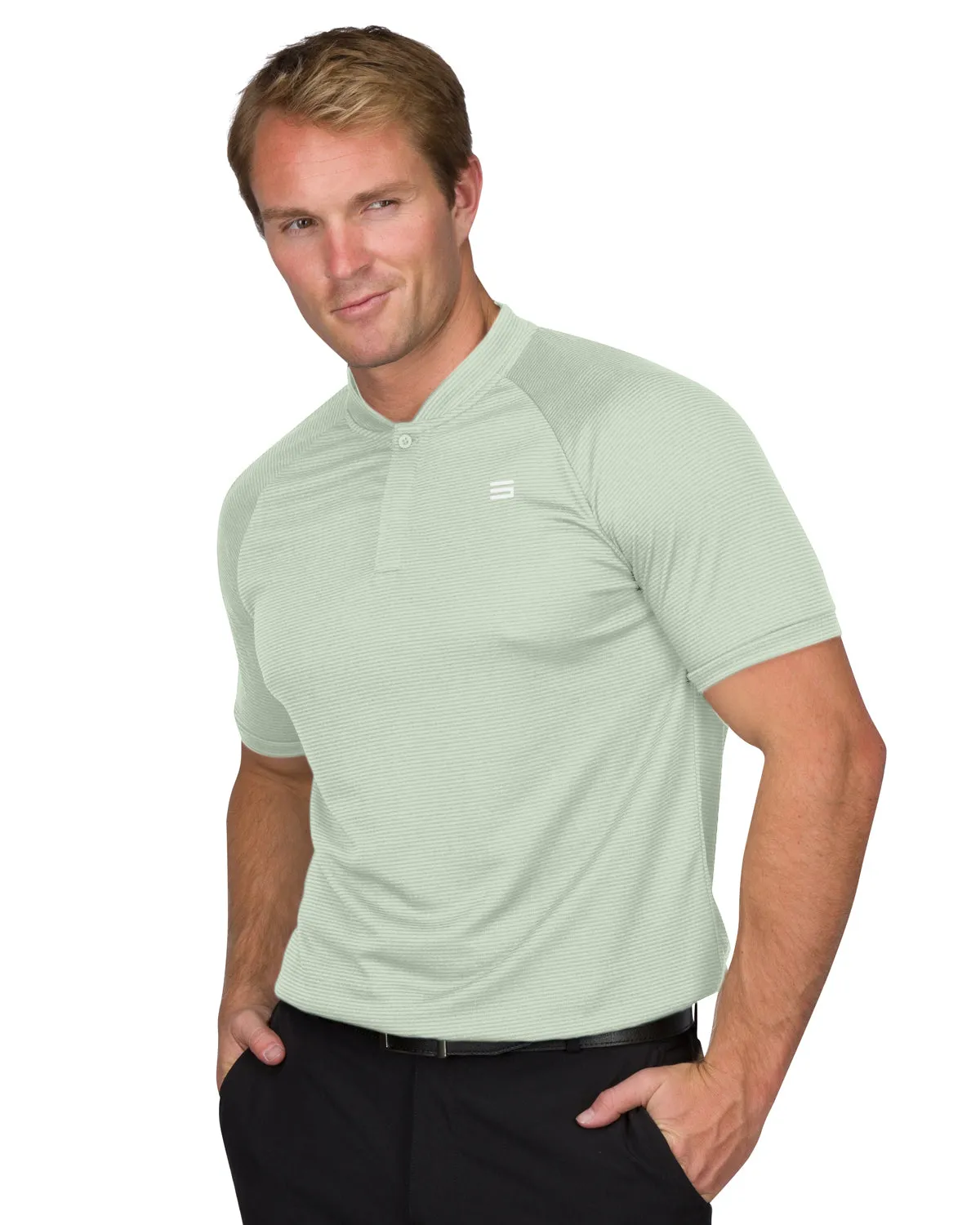 EXTREME DEAL - MEN'S THIN-STRIPED COLLARLESS GOLF POLOS
