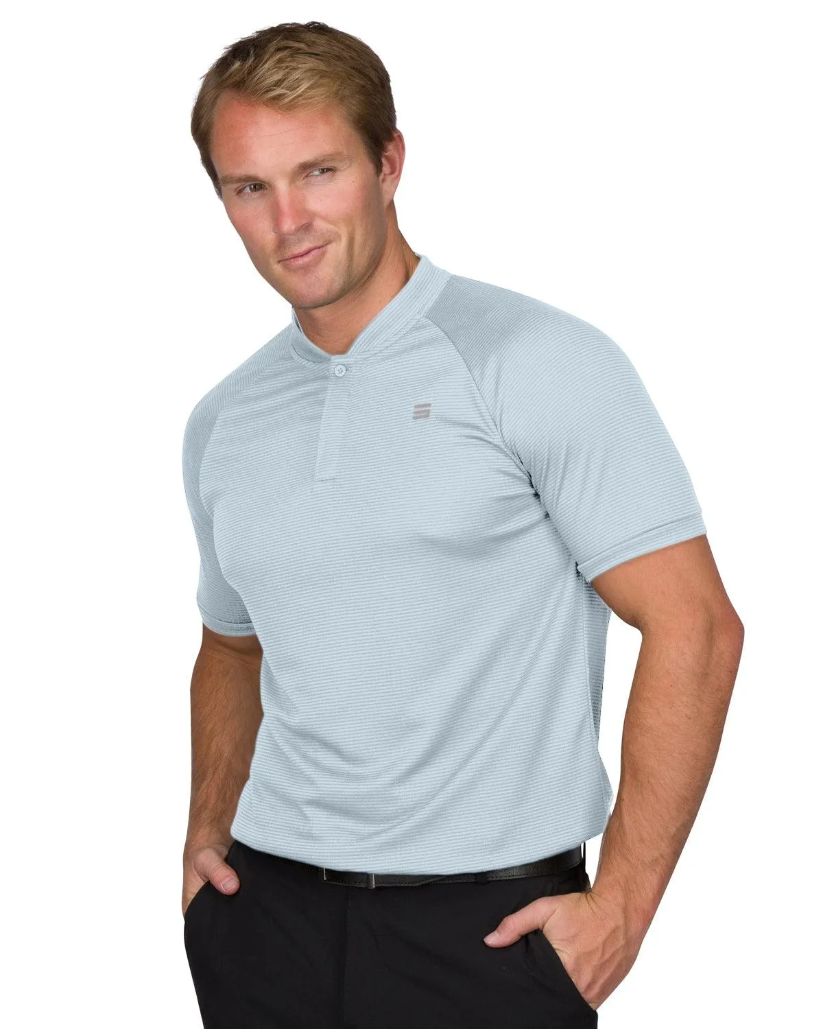 Extreme Deal - Men's Thin-Striped Collarless Golf Polos